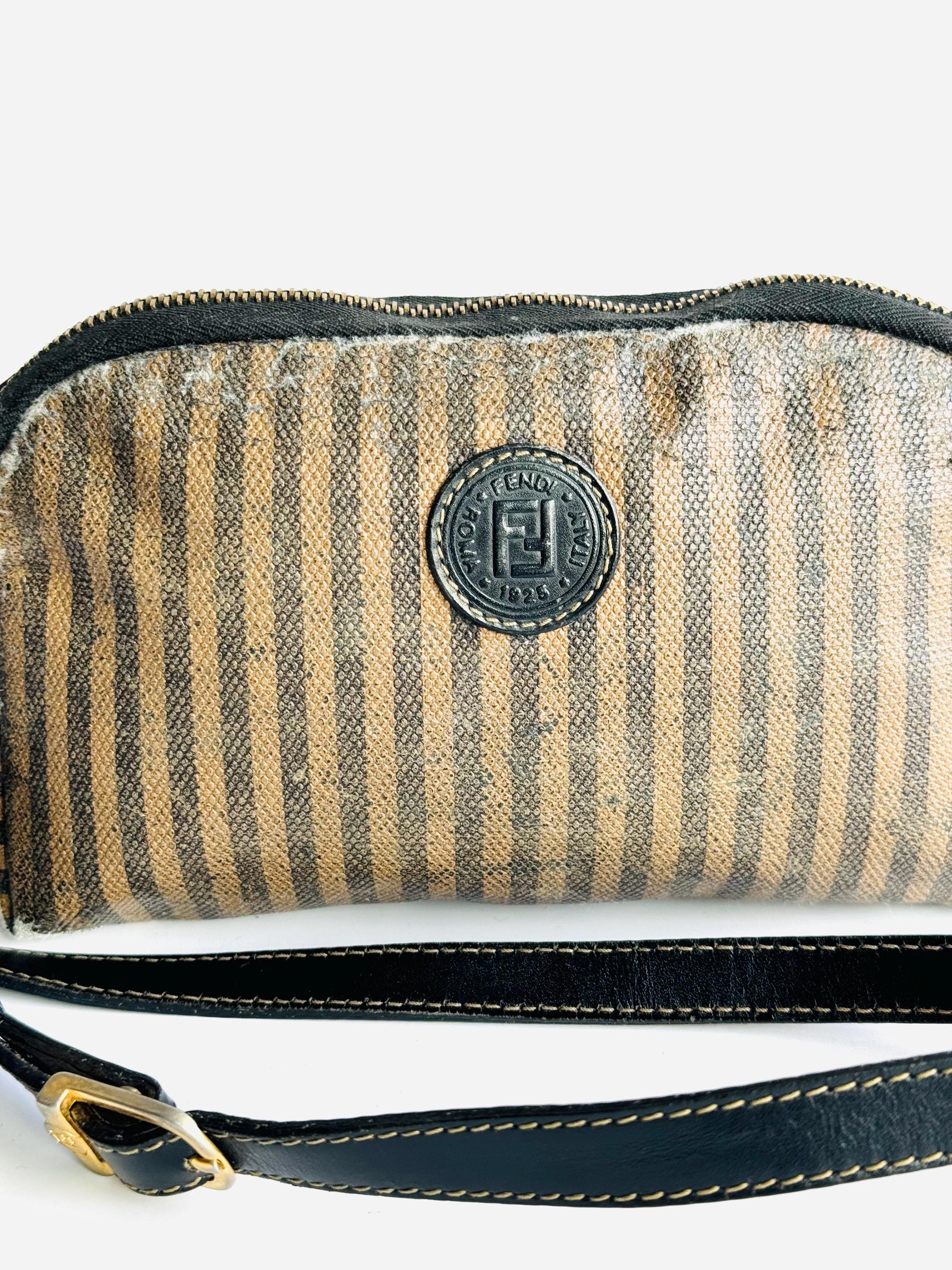 Vintage Fendi Pequin Black and Brown Striped Crossbody Purse