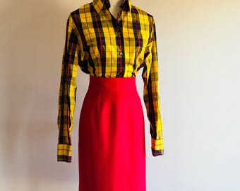 vintage Patrick Kelly Paris red wool pencil skirt sz 8