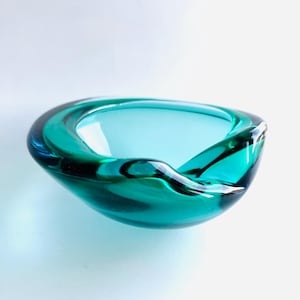 Vintage Murano Glass Sommerso Dish Aquamarine Green & Blue Alfredo Barbini MCM