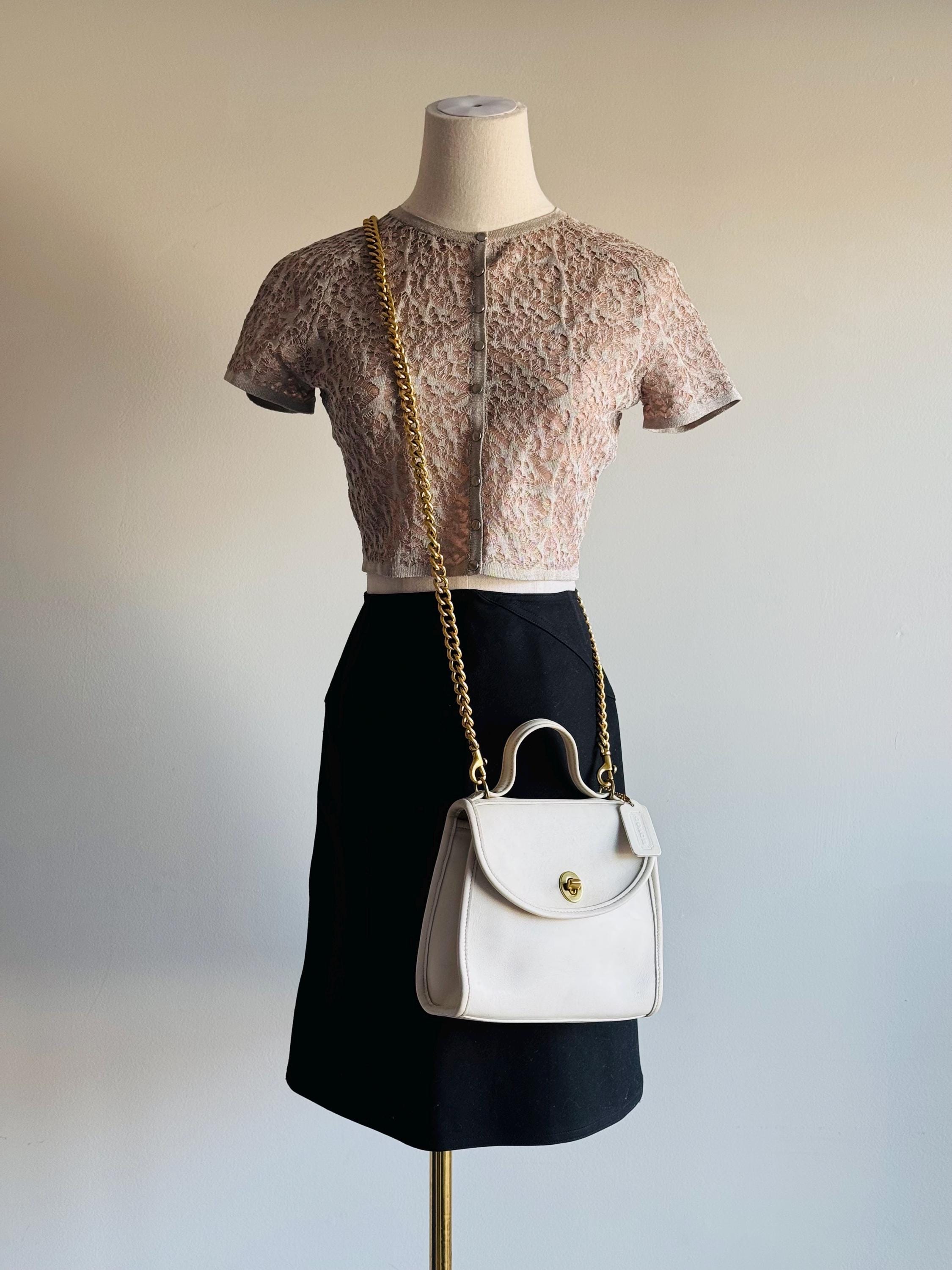 Vintage Coach White / Bone Leather Regina Top Handle Top