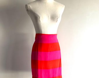 Vintage ICEBERG striped silk blend mini skirt 90s : pink and orange wrap