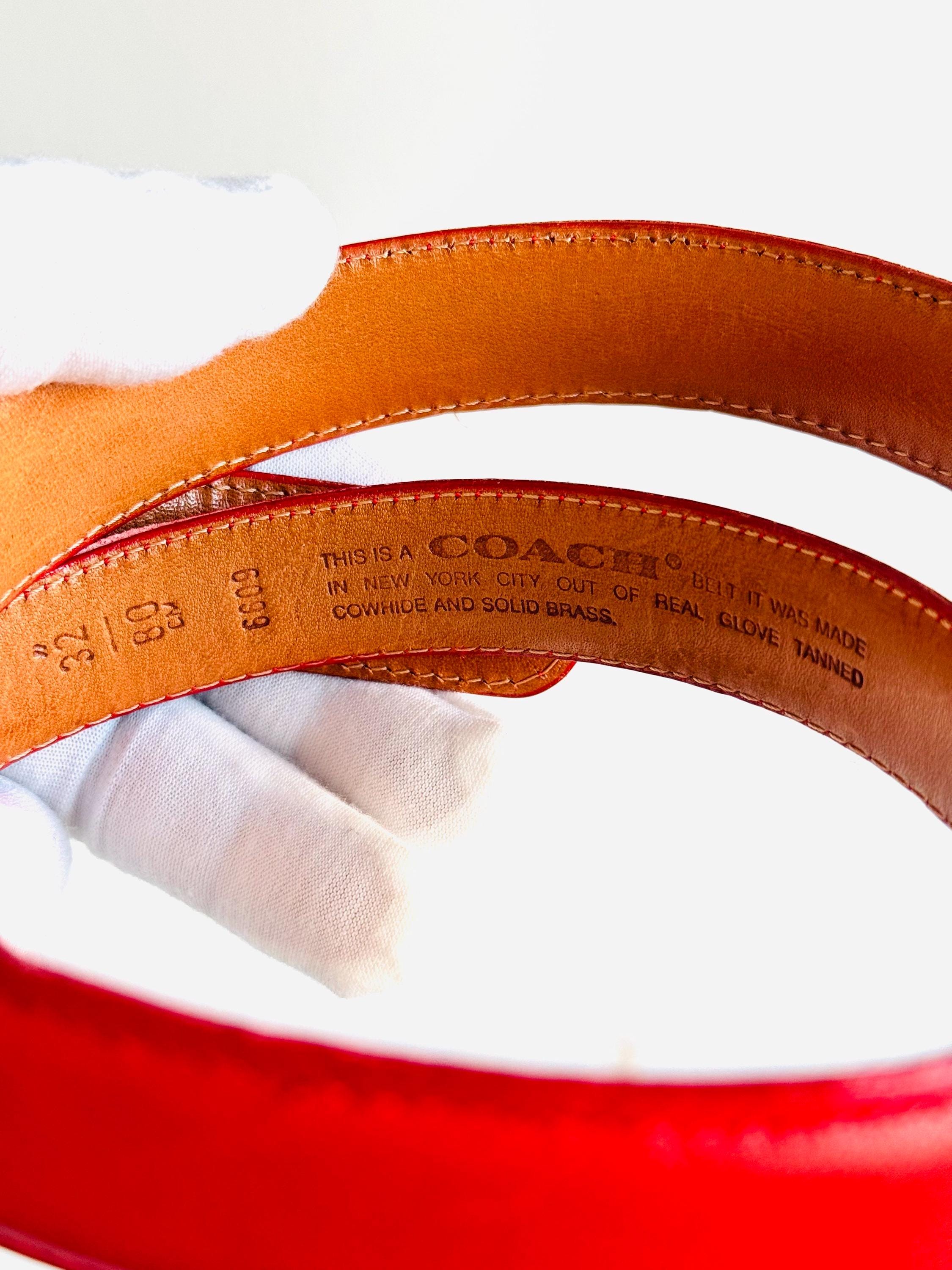 Vintage Coach Cherry Red Leather Belt With Brass Buckle 32 