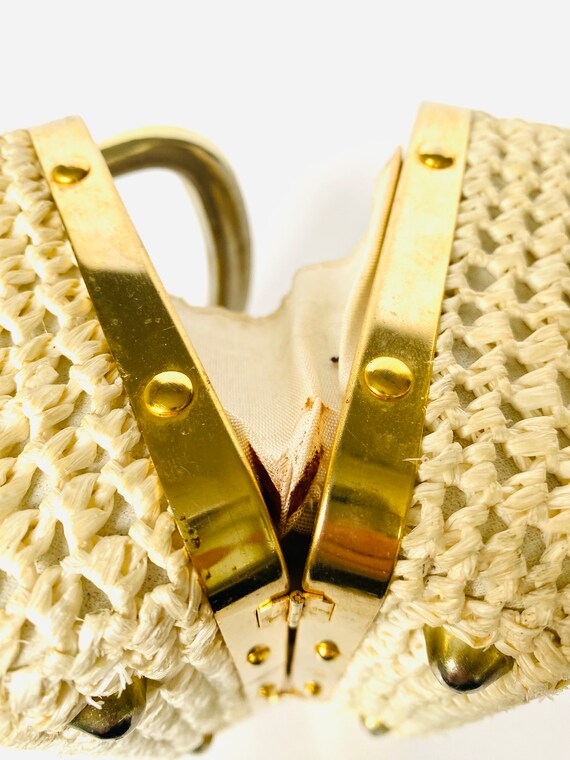 Vintage Beaded Raffia Box Purse Made in Italy - image 4