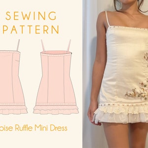 Ruffle Mini Dress Fitted A Line Sewing Pattern Digital PDF XXS – XXL