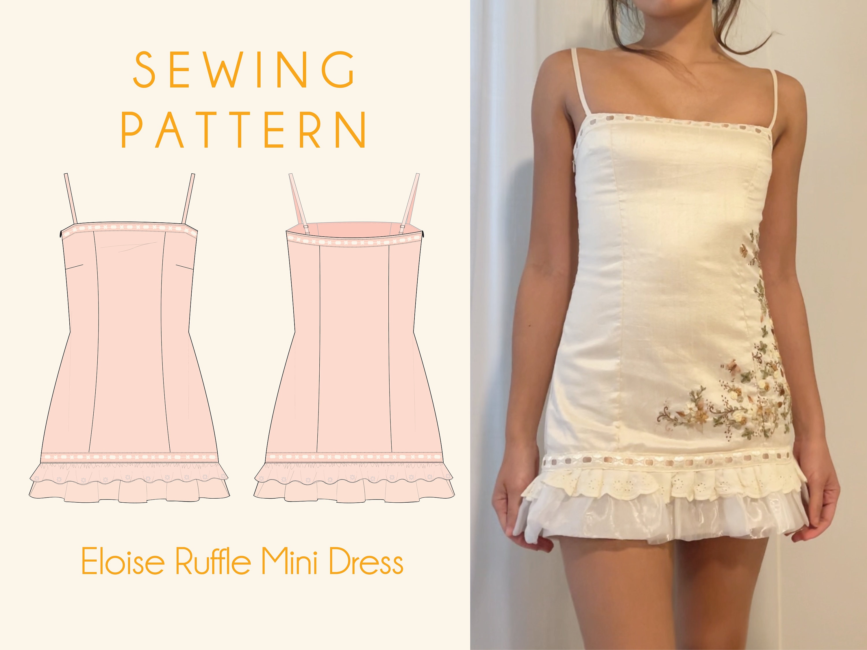 Ruffle Mini Dress Fitted A Line Sewing Pattern Digital PDF