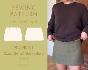 Mini Skort built in Shorts Micro Mini Skirt Option Low Rise Mid Rise High Rise Skort Sewing Pattern Digital PDF Sizes US 0-28