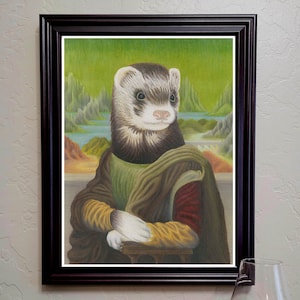 Ferret Wall Decoration | Mona Furetto by Clumsy Human Art | Mona Lisa | Leonardo da Vinci | Ferret Art Print | Art Parody