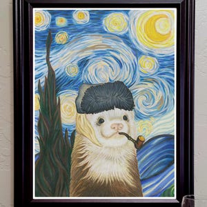 Ferret Art Print | Van Gogh Starry Night Parody, Post Impressionist