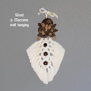 Mushroom Wall Artwork | Merry Mushroom inspired wood and macrame tapestry art | Hippie retro 1970&#39;s style decor