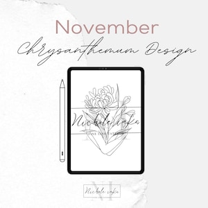 November Birth Flower Tattoo Design | Chrysanthemum | Tattoo Drawing | Tattoo Stencil Template | Instant Download Tattoo Design