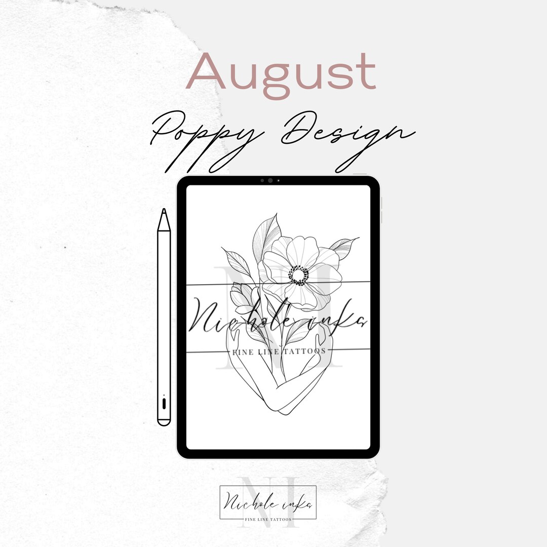 August Birth Flower Tattoo Design Poppy Tattoo Drawing Etsy