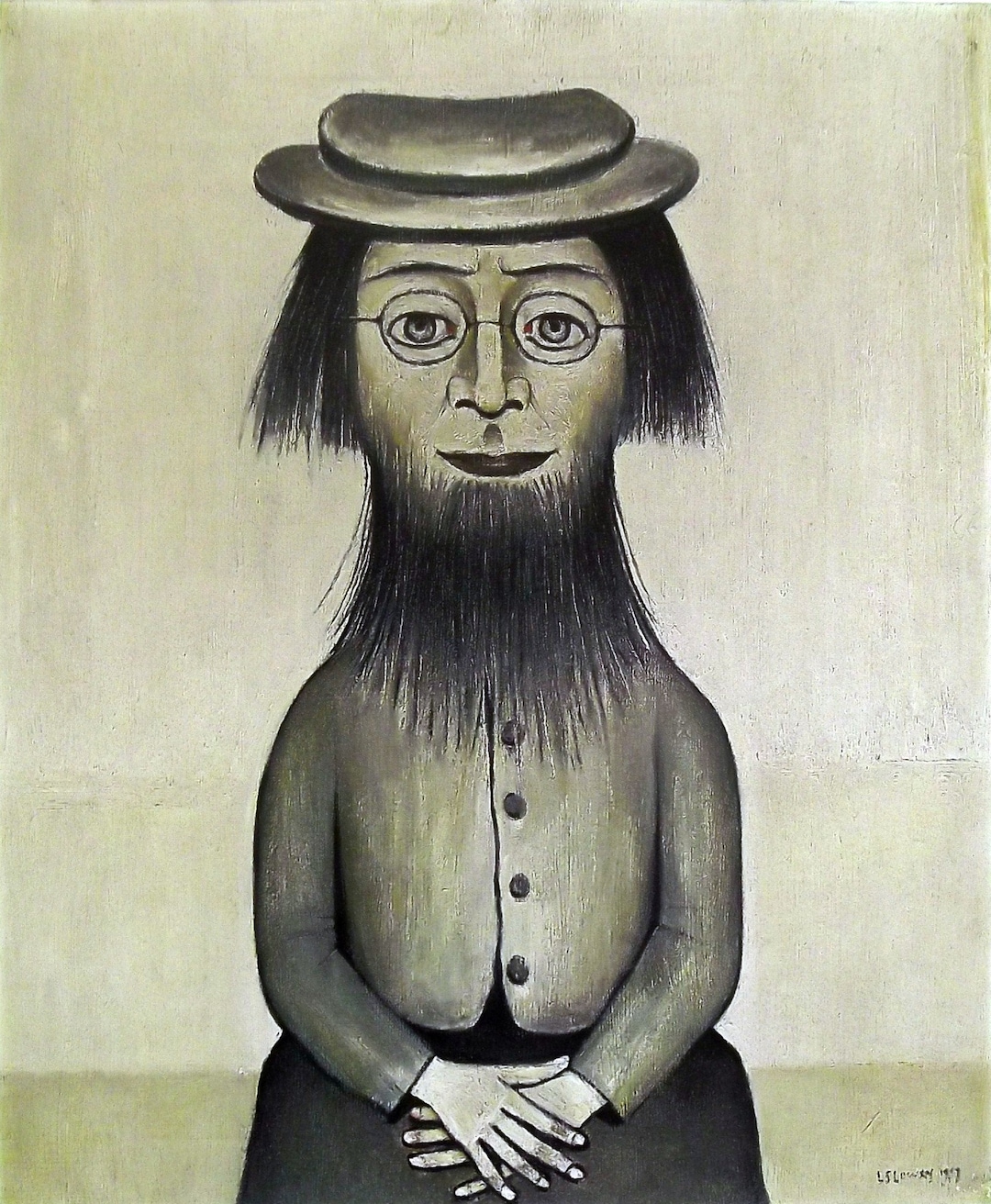 L S Lowry Art Print WOMAN WITH A BEARD Textured Image Plus Border l-s-lowry-art-print-woman-with-a-beard-textured-image-plus-border