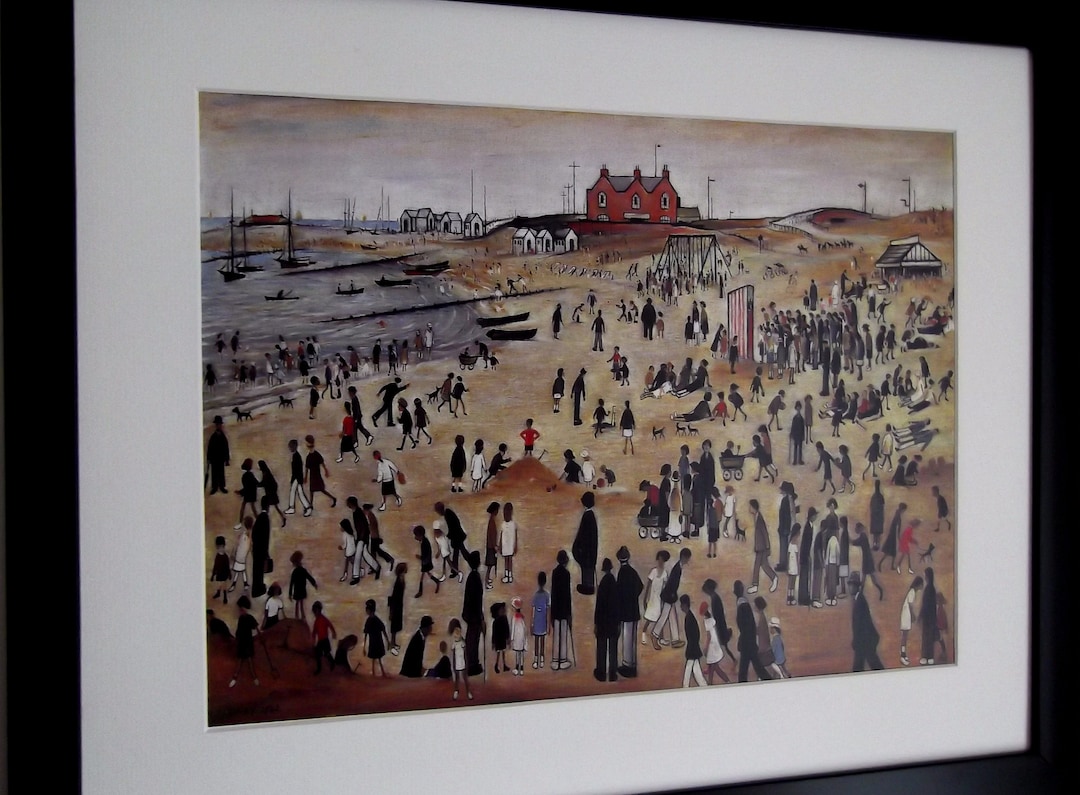 L S Lowry Art Print THE SEASIDE Satin Black Frame With White Mount and