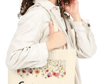 Floral Cotton Canvas Tote Bag: Eco-Friendly Reusable Shopping Bag