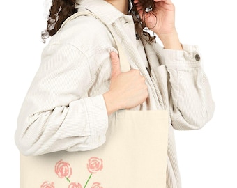 Floral Cotton Canvas Tote Bag: Eco-Friendly Reusable Shopping Bag