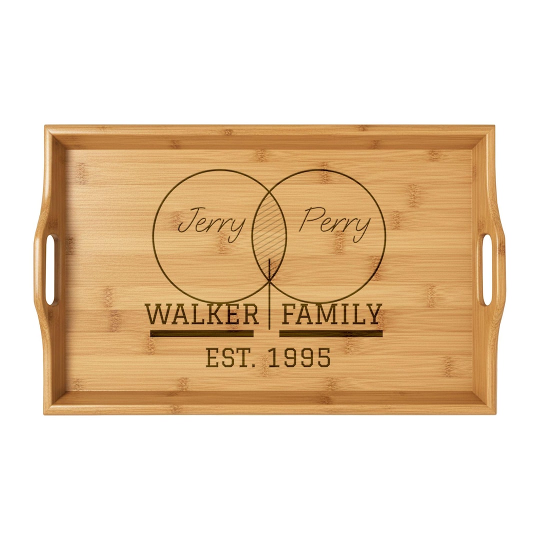 Personalized Interlocking Rings Family Name Bamboo Serving Tray ...
