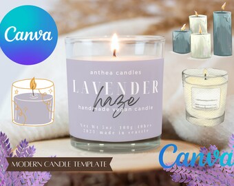 Plantilla Canva de etiqueta de vela moderna, editable, digital e imprimible, plantilla de marca de bricolaje, diseño de etiqueta elegante