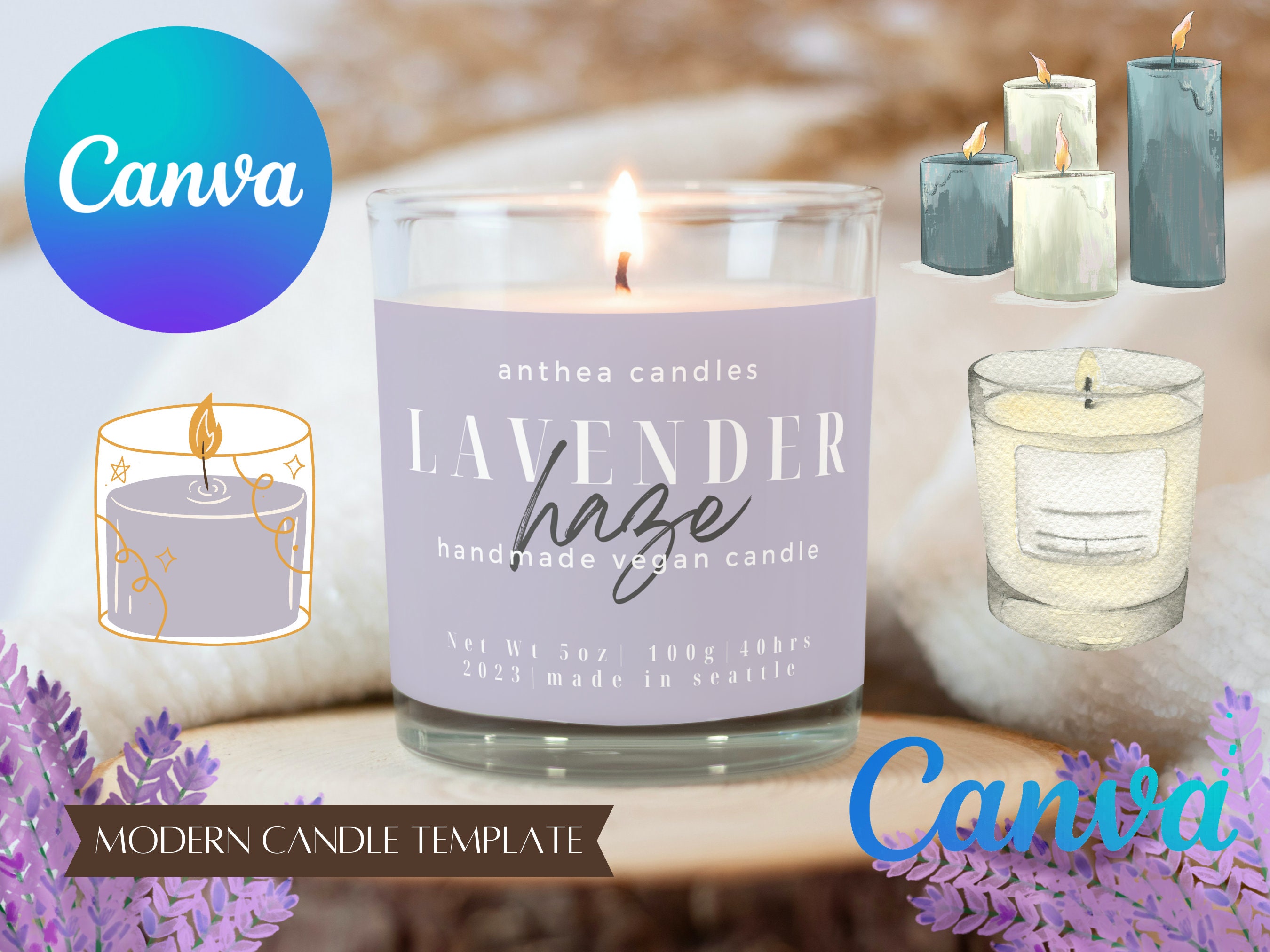 Modern Candle Label Canva Template, Editable, Digital &amp; Printable, DIY ...