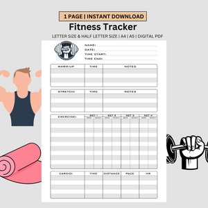 Printable Workout Log & Fitness Tracker - Exercise Journal, Workout Planner, Weight Loss Tracker