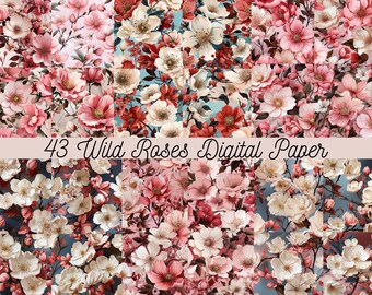 43 Wild Rose Delight: Papel digital para impresionantes diseños florales, Descarga instantánea, Sublimación, Uso comercial, Papel imprimible