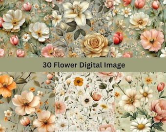 30 diseños florales elegantes: descarga digital, sublimación floral, scrapbooking digital, fondos web, papel digital, uso comercial