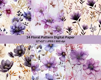 14 Paquete definitivo de diseño de papel digital, descarga instantánea, patrones sin costuras, digital floral, 12 pulgadas x 12 pulgadas, papel imprimible