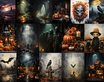 Decoración de Halloween: Conjunto de arte de pared gótico espeluznante - 25 impresiones - Decoración del hogar de Halloween imprimible, arte de la pared de la galería, collage de Halloween
