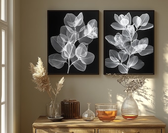 Impresión artística de rayos X de eucalipto / Decoración botánica moderna / Descarga instantánea PNG y JPG