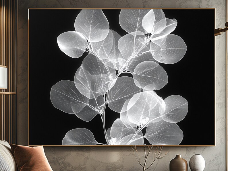 Eucalyptus Xray Art Print Modern Botanical Decor Instant Download PNG