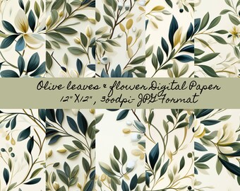40 hojas de olivo papel digital, hoja de collage de álbum de recortes de hojas, paquete de papel de scrapbooking verde - DESCARGA INSTANTÁNEA