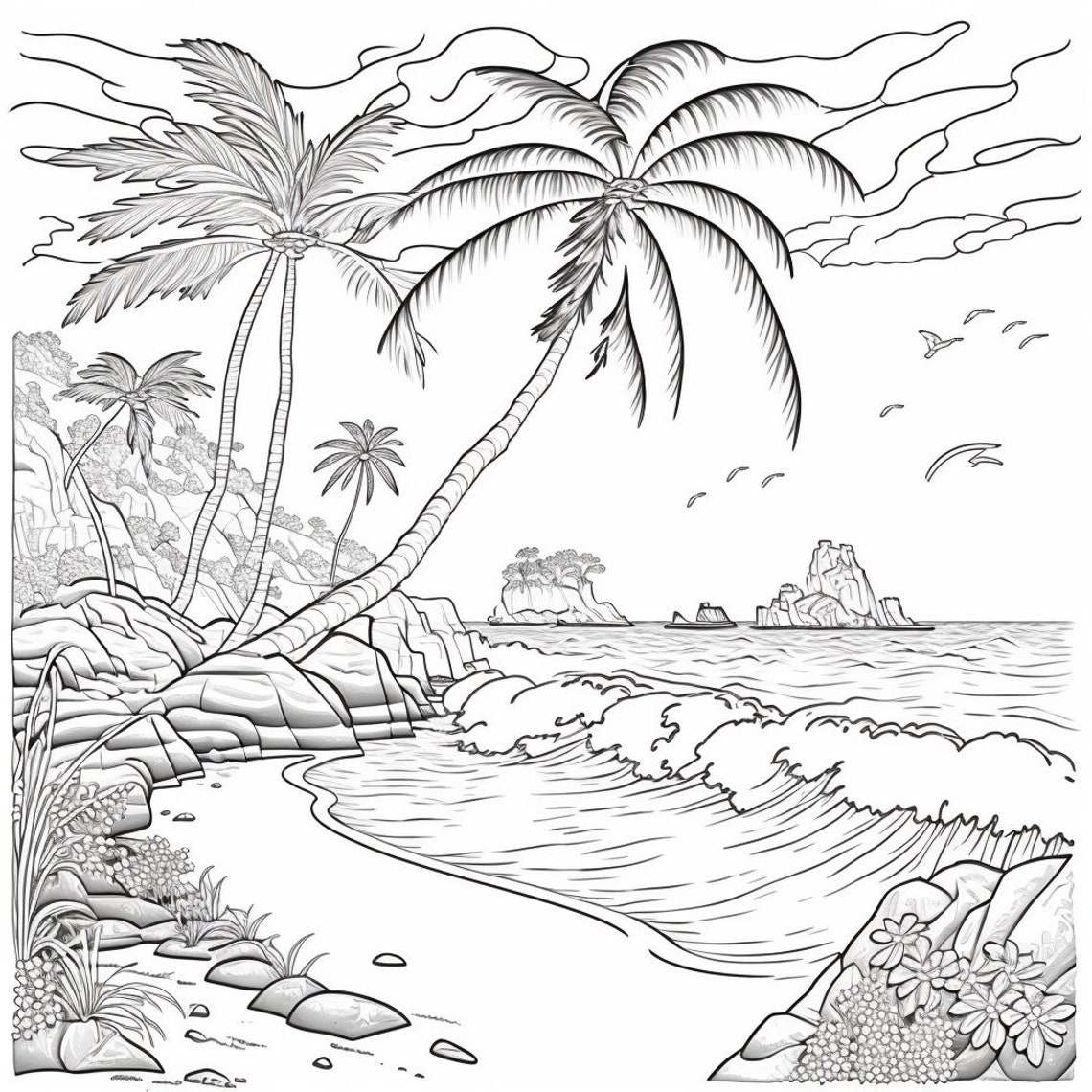 Beautiful Beaches Coloring Pages Etsy