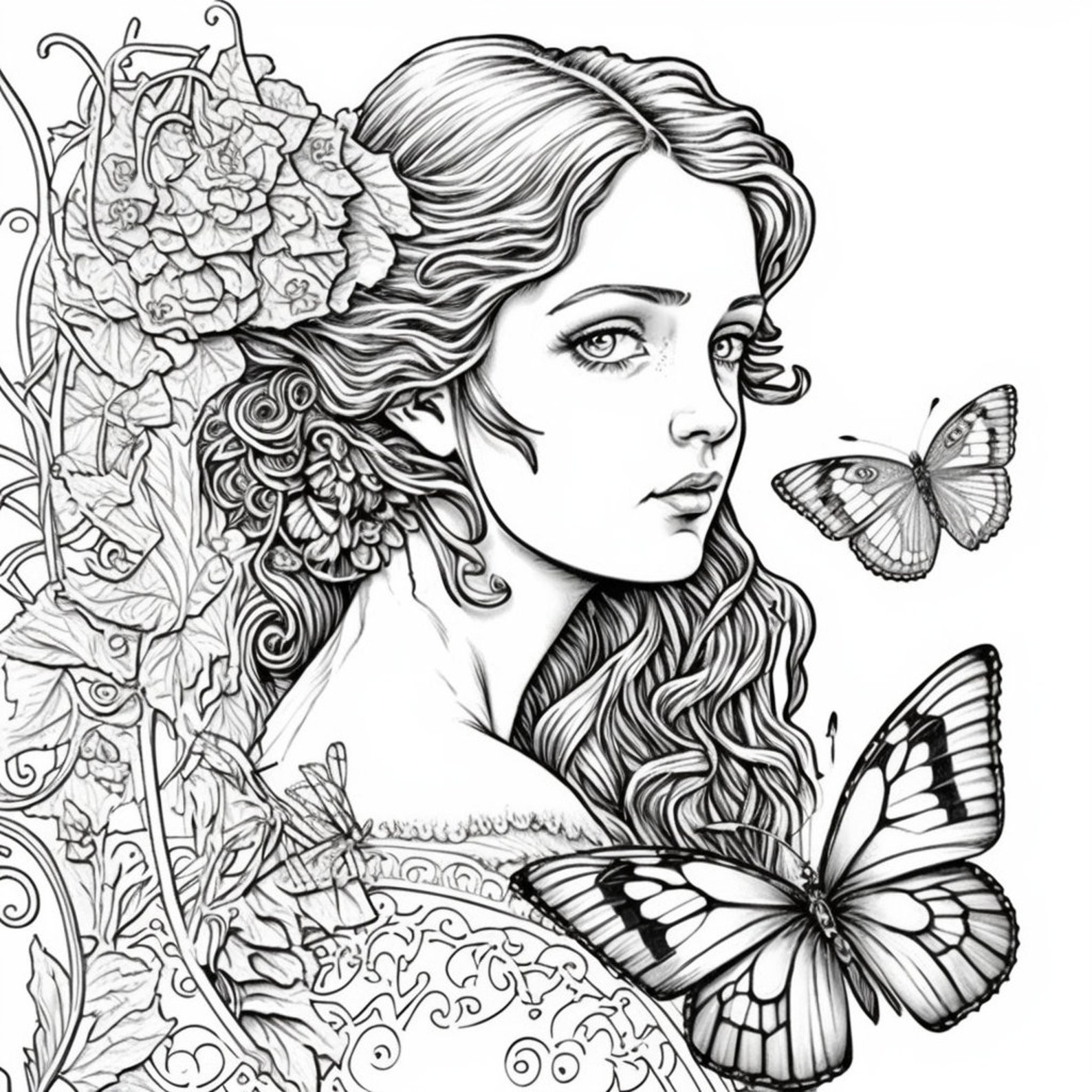 Butterfly Princess Coloring Pages Etsy