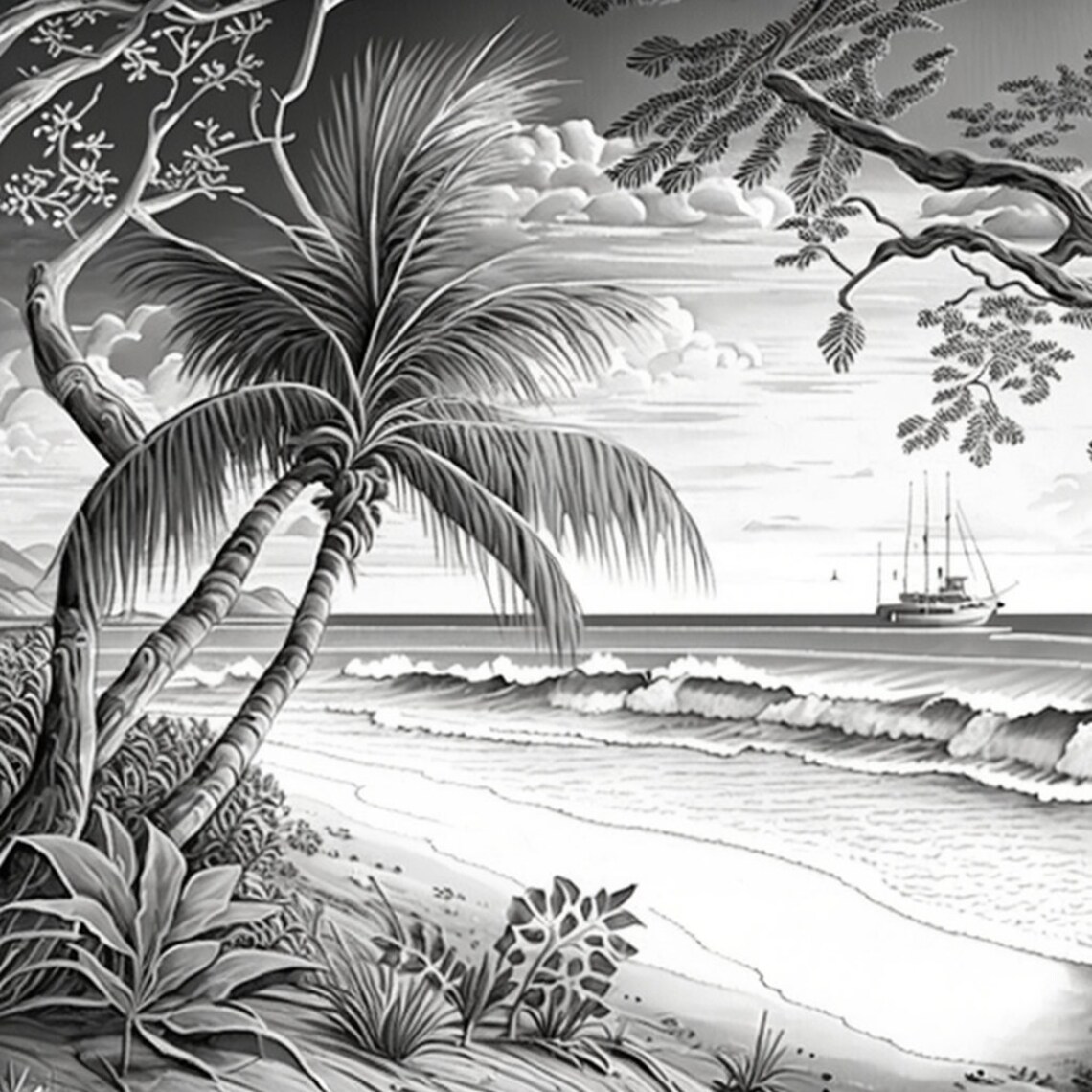 Beautiful Beaches Coloring Pages - Etsy