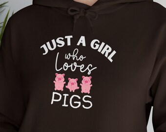 Sudadera con capucha de cerdo linda, sudadera con capucha de Just a Girl who loves pigs / sudadera con capucha de cerdos amantes de los animales / sudadera con capucha de cerdos para niñas / linda camiseta de regalo para amantes de los animales