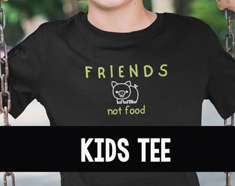 Friends Not Food kids cotton tee | cute vegan t | vegan activist | animal lovers | gift t shirt | cute pig cartoon