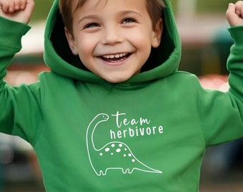 Team Herbivore | cute vegan hoodie | gift for youth vegan dinosaur top | dinosaur graphic sweater for young animal lovers