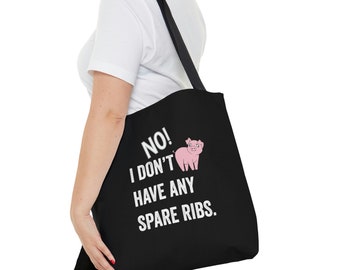 No, I don't have any spare ribs, vegan Black Tote Bag | Funny Vegan Bag | Cute pig tote | vegan gift tote bag | vegetarian humourous gift