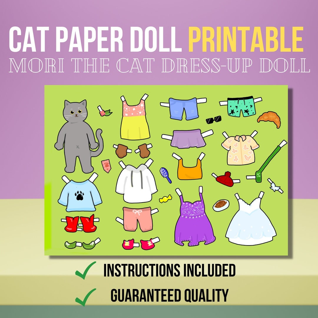 Animal Paper Doll Printable Cat Dress-up Doll Paper Doll - Etsy