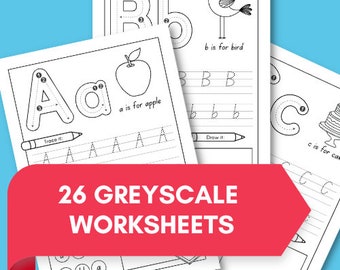 26 Letters Alphabet Worksheet Bundle, Kindergarten, English