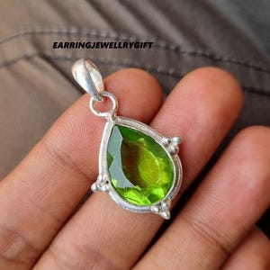 Handmade Peridot Pendant: Pear Shape 925 Sterling Silver Necklace