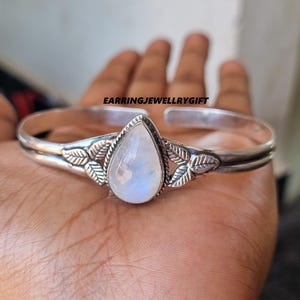 Handmade Moonstone Cuff Bangle: 925 Sterling Silver Gemstone Bangle