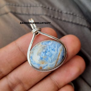 Natural Blue Scheelite Pendant, 925 Sterling Silver Pendant, Gemstone Pendant, Handmade Necklace, Bohemian Jewelry, Anniversary Gift for her