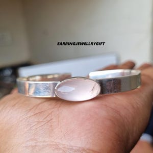 Rose Quartz Bangle- Sterling Silver Bangle- Handmade Bangle- Women Bangle- Gemstone Bangle- Adjustable Bangle- Plain Silver Bangle- Gift her