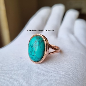 Bronze Copper Blue Zircon Ring, Classic Size, Stackable