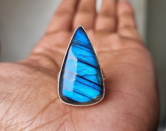 Teardrop Labradorite Sterling Silver Ring: Boho Gemstone Jewelry