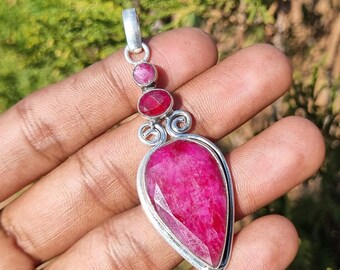 Handmade Ruby Pendant: 925 Sterling Silver Gemstone Necklace
