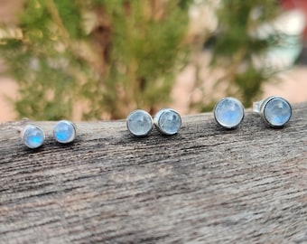 Rainbow Moonstone Stud Earrings, 925 Sterling Silver Earrings, Silver Earrings For Women Silver Handmade-Gift For Her-Boho Earrings Studs