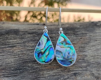 Natural Abalone Shell  Teardrop Earring,Abalone Shell Earring, Paua Abalone Jewelry,Boho Sterling Silver,Shell Jewelry, Valentine’s day gift