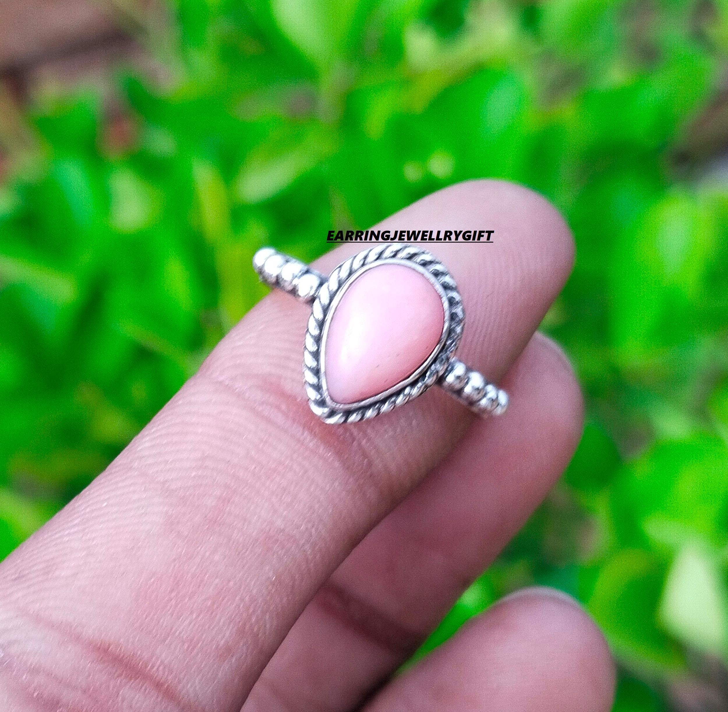 ハンドメイドのピンクオパールスターリングシルバーリング：記念日の