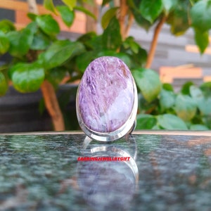 Handmade Charoite Ring: Solid 925 Sterling Silver, Purple Gemstone